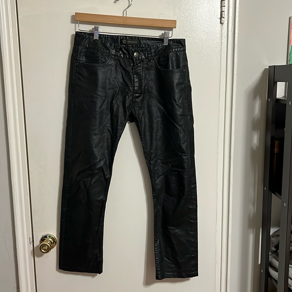 Versace Leather Effect Waxed Denim